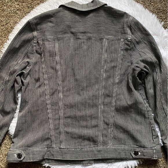 Chicos Striped Jean Jacket Button Front Black White Womens Size XL - Picture 13 of 16